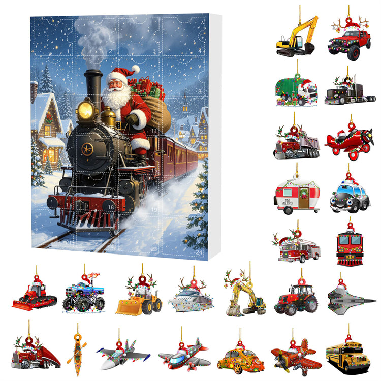 Santa’s Christmas Train Advent Calendar with Vehicle Ornaments