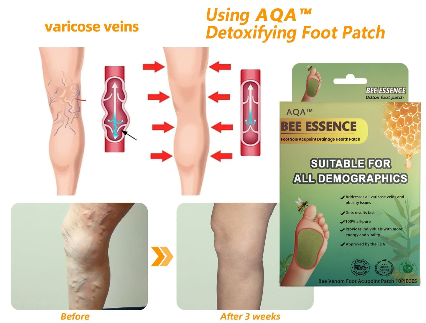 AQA™ LymphTox Bee Essence Slimming & Detox Foot Patches