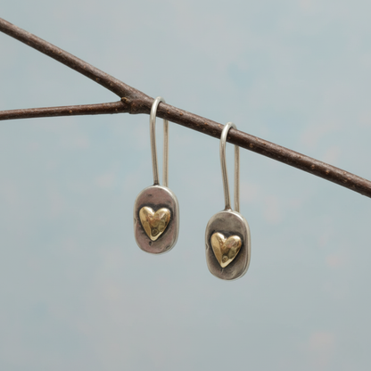 Vintage Silver Golden Heart Earrings